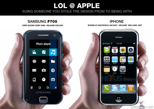 iPhone vs Samsung - http://www.puhelinvertailu.com/uutiset.cfm/2011/04/19/apple_haastoi_samsungin_oikeuteen_galaxy_s_kopioi_iphonea
