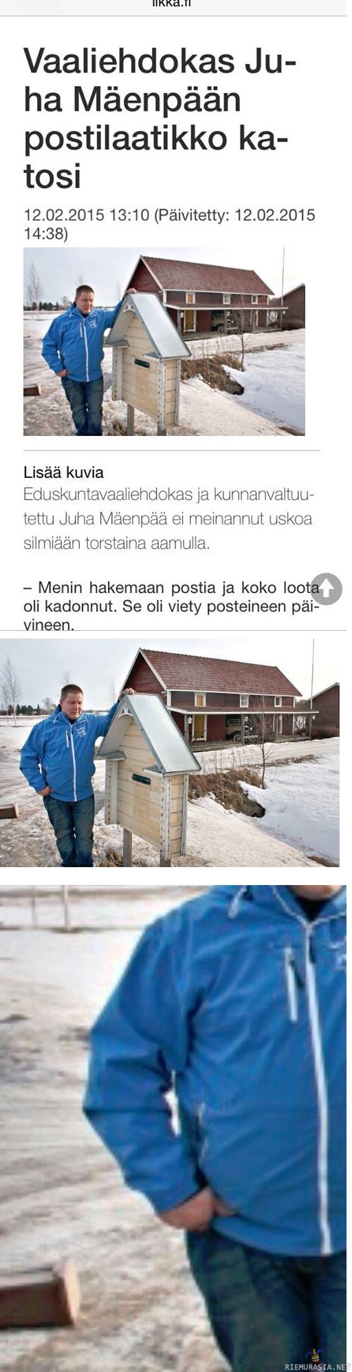 Vaaliehdokas Juha Mäenpään postilaatikko katosi - Ilkka 13.2.2015