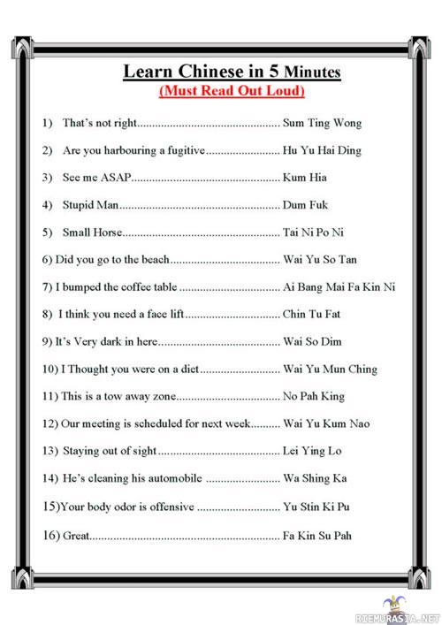 Miten voit oppia helposti kiinaa - Ei paljoa mut on se parempi kuin ei mitään? :)