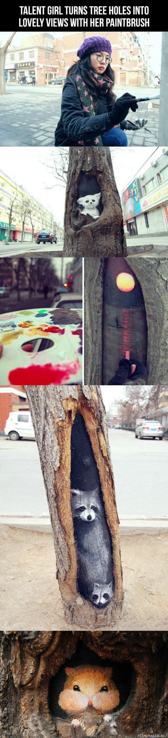 Tyttö maalailee puita