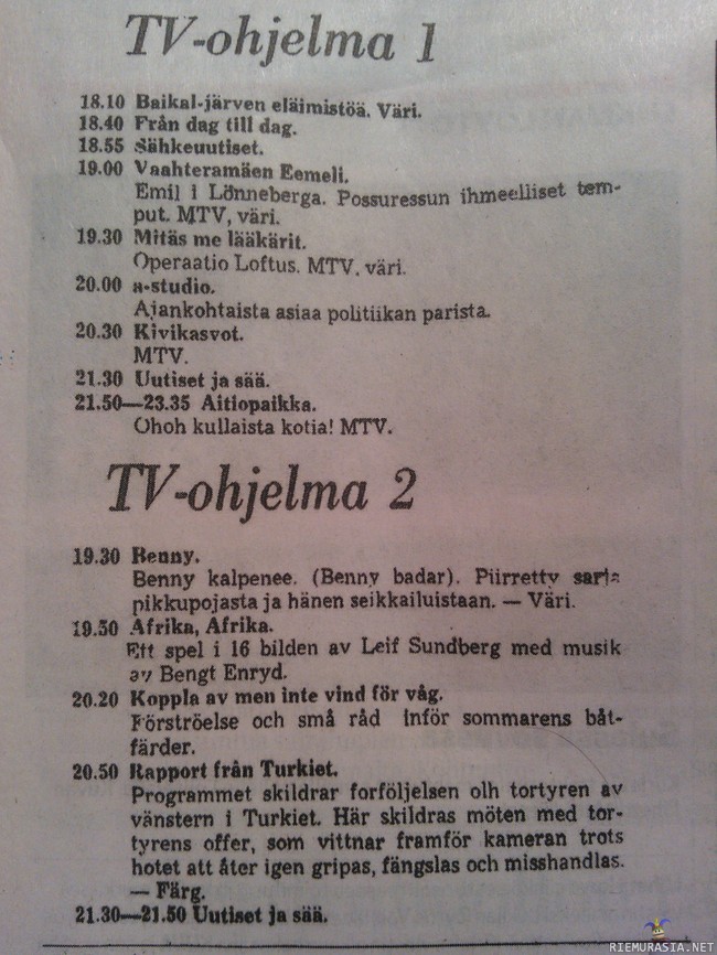 Päivän TV-ohjelmat 1973