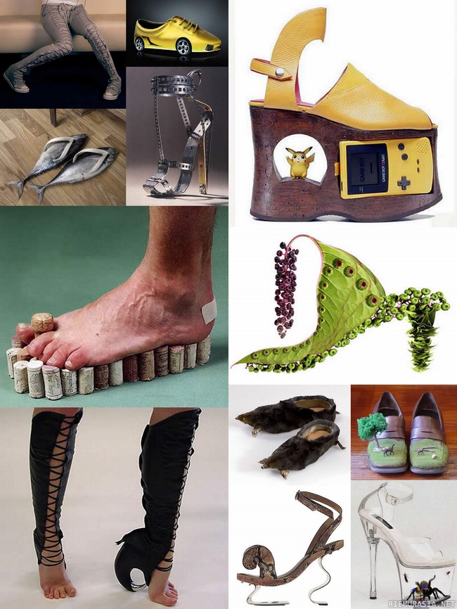 Omiuisia kenkiä - maailmalta, piikkikorot olivat ainot normaalin näköset
