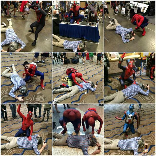 Juopunut Ben-setä - Comic conissa Ben-setä joi liikaa ja hämähäkkimiesten reaktiot.