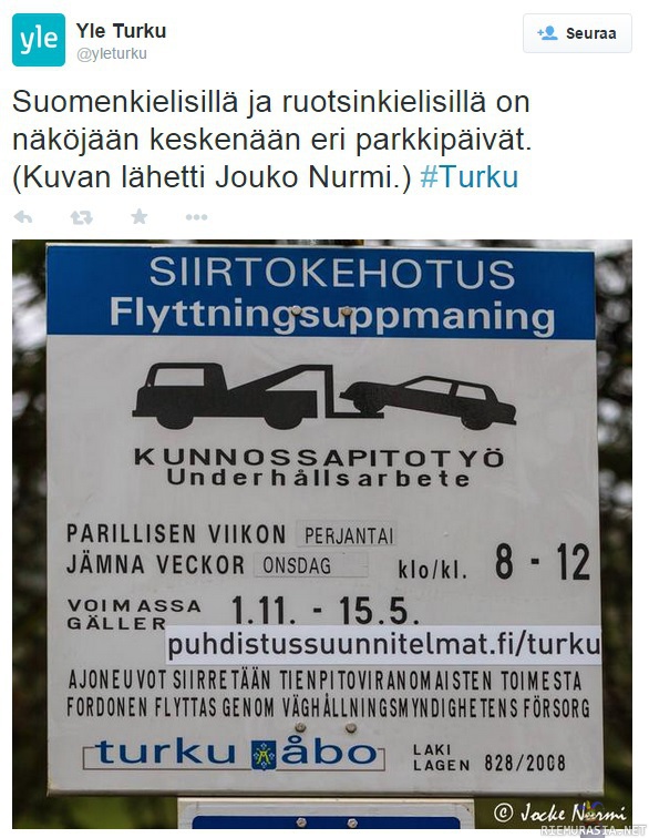 Turun parkkipirkot - Suomalaisille ja ruotsalaisille näemmä eri säännöt