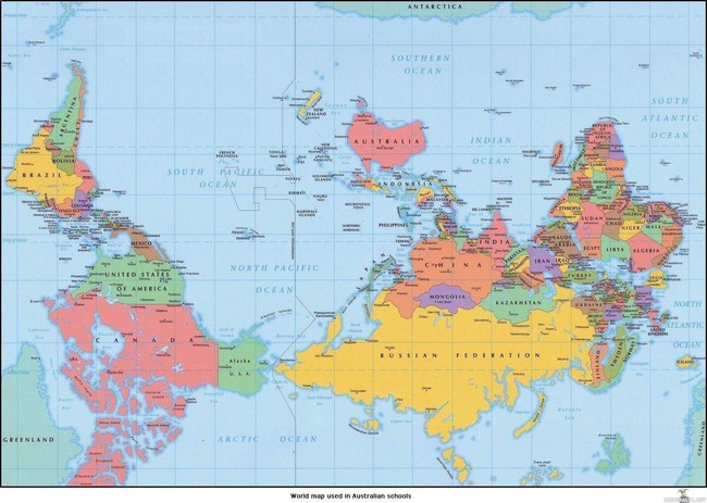 Austraalialainen maailmankartta - Maailma on hieman eri näköinen jos sitä haluaa tuolta suunnalta katsella