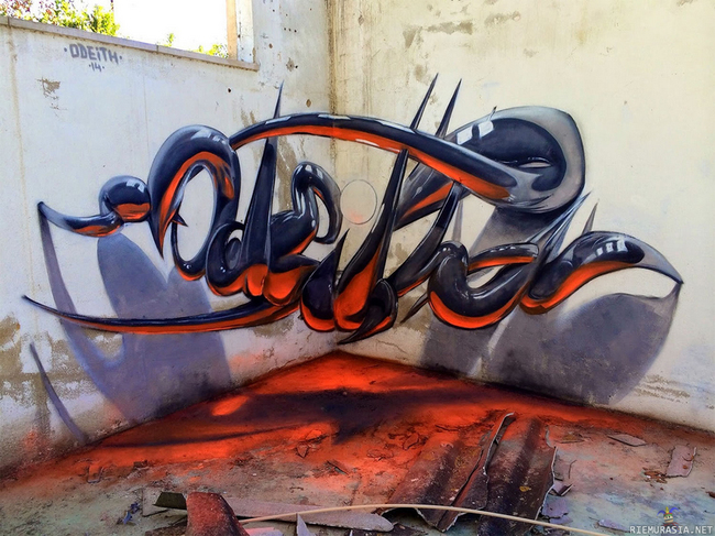 Ilmassa leijuva graffiti - Harvinaisen toimivasti tehty 3D graffiti.