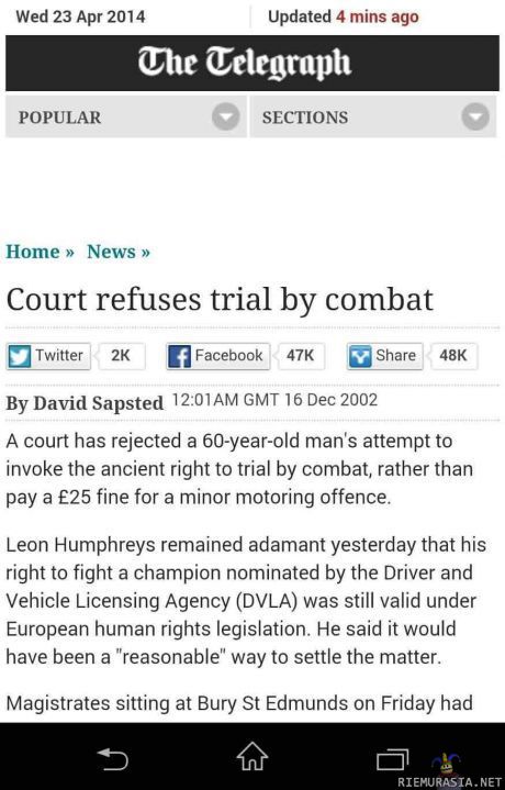 Trial by combat - Mies ei saanut oikeutta :(