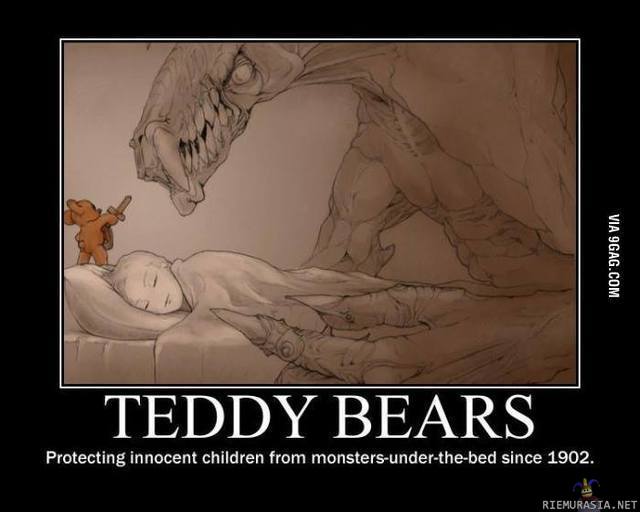 Teddybear ! - Itellä ei ollut nallea mutta oli 2 hyvin suojelevaa kissaa ja äitin rakkaudella lumottu peitto jonka alla kissat odotti monstereita antaen sähikäisevän yllätyksen.