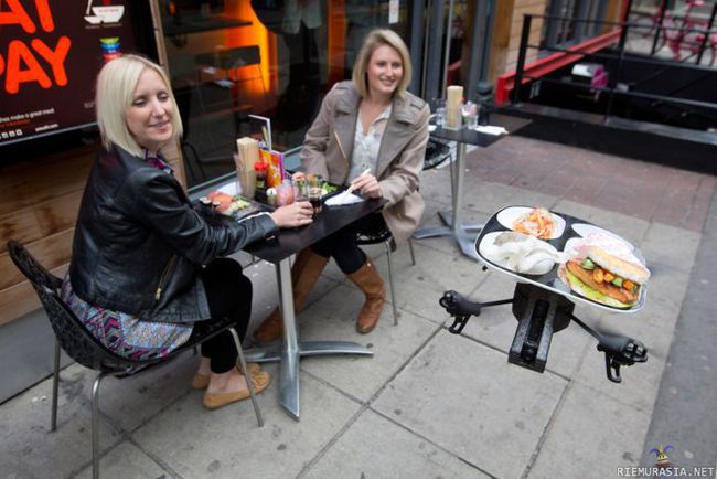 Tarjoilija - Dronella ruoat pöytään.