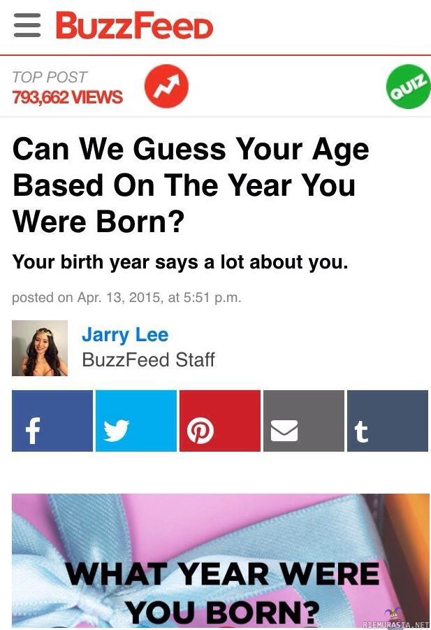 Buzzfeedin kyselyt pähkinänkuoressa - Minä vuonna oletkaan syntynyt, tee testi ja saa selville ikäsi!