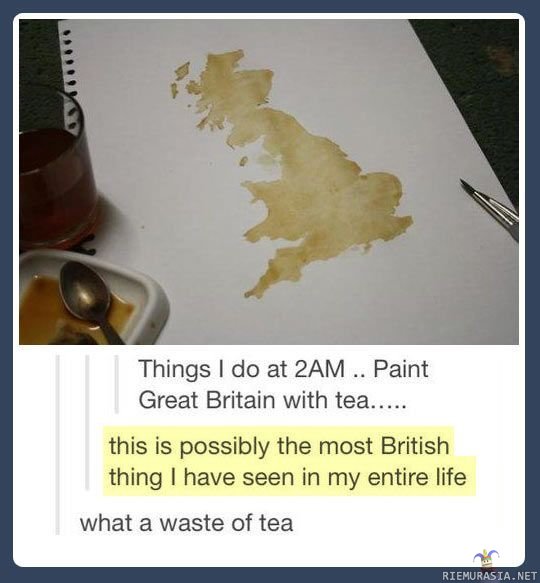 Brittiläinen juttu - Iso-Britannia piirretty teellä.