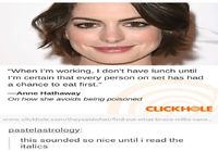 Anne Hathaway ja syöminen töissä