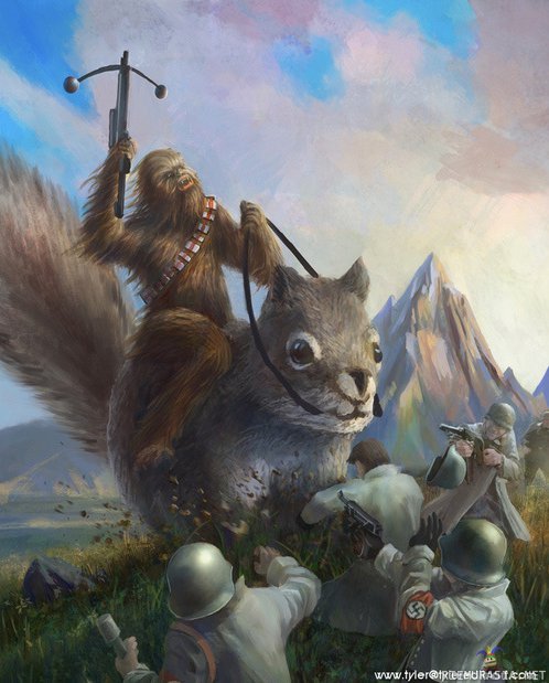 Chewbacca ratsastamassa oravalla - taistelemassa natseja vastaan