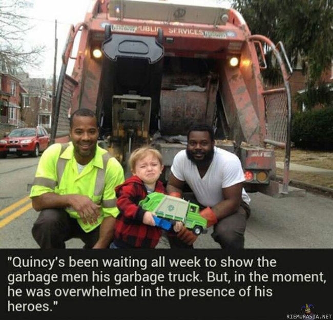 Poika tapaa sankarinsa - Poika halusi koko viikon näyttää hienon roska-autonsa roskakuskeille