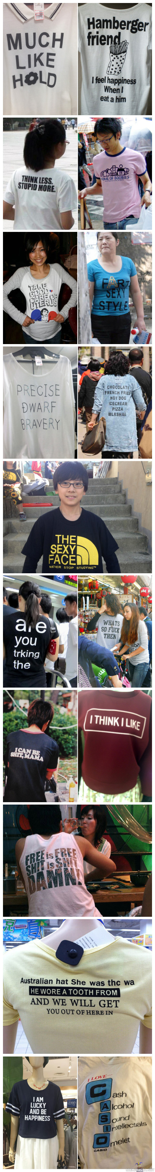 Aasialaisten T-paidat - Satunnaisia länsimaalaisia sanoja paidoissa