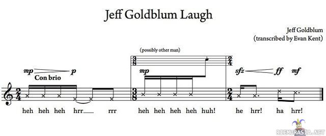 Jeff Goldblumin nauru nuotteina - Jeff Goldblumin nauru Jurassic Parkista nuotteina.