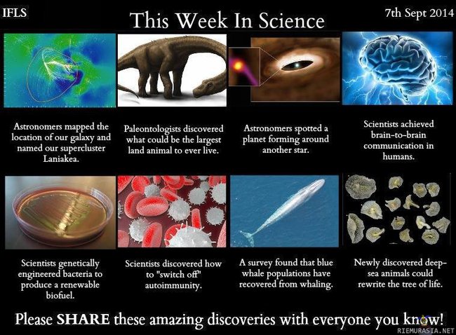 This Week in Science - Laniakea: bit.ly/1wdwCVY
Dinosaur: bit.ly/WvmM4R
Exoplanet: bit.ly/1qG43P1
Brain-to-brain communication: bit.ly/1wdwBkJ
Bacteria: bit.ly/1tDmI1C
Autoimmunity: bit.ly/1CGHOim
Blue whales: bit.ly/1uFla48
Deep-sea animals: bit.ly/1tDmGXD