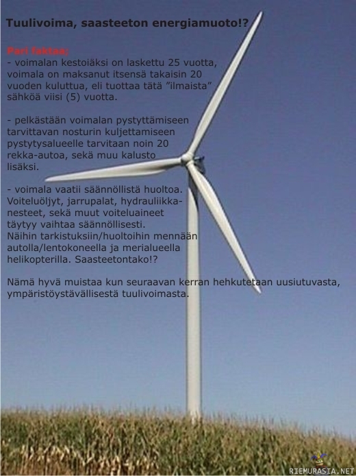 Edullinen tuulivoima!? - Pari faktaa tuulivoiman ympäristöysävällisyydestä.