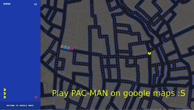 Pac man google mapsissa. - Google mapsissa voi pelata PAC MAN-peliä.