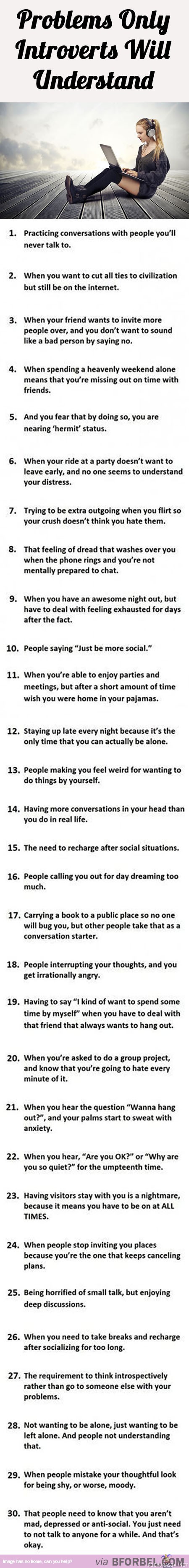 30 asiaa, jotka vain introvertit ymmärtää - tuttuja asioita monelle rasialaiselle..? Ainakin minulle. :P