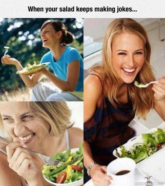 salaatti kertoo hauskoja vitsejä - Tämän takia en syö salaattia.