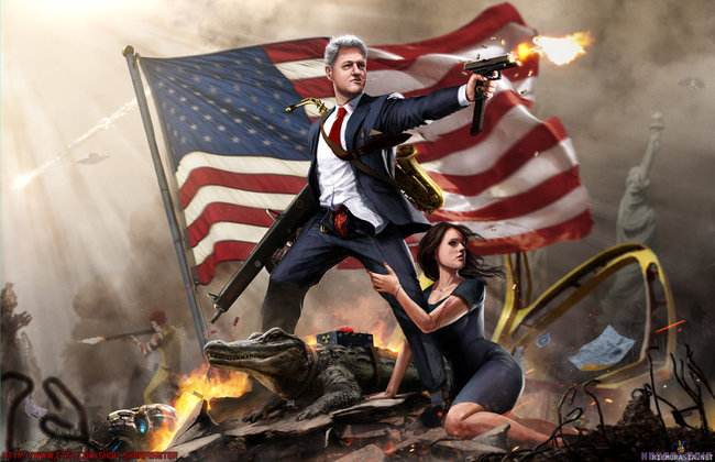 Bill Clinton - Montako viitettä Yhdysvaltojen entiseen presidentti Clintoniin löydät tästä loistavasta taideteoksesta?