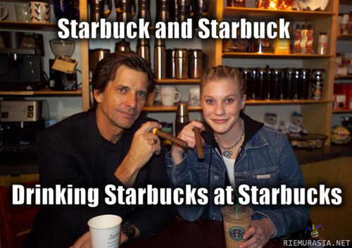 Starbucksit Starbuckissa kahvilla - Uuden (Katee Sackhoff) ja alkuperäisen (Dirk Benedict) Battlestar Galactican Starbucksit Starbucksissa.