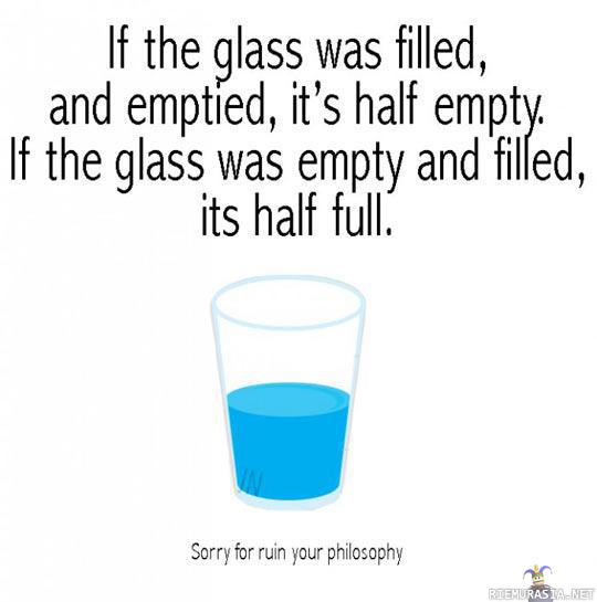 Filosofioinnille piste - onko lasi puoliksi täynnä vai tyhjä?