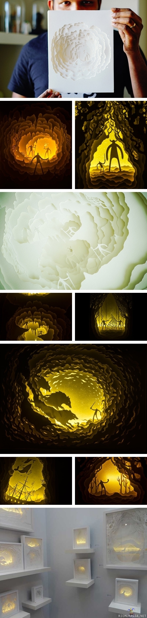 Illuminated Cut Paper Light-boxes - by Hari & Deepti. More information: http://www.theblackbookgallery.com/artists/hari-deepti/