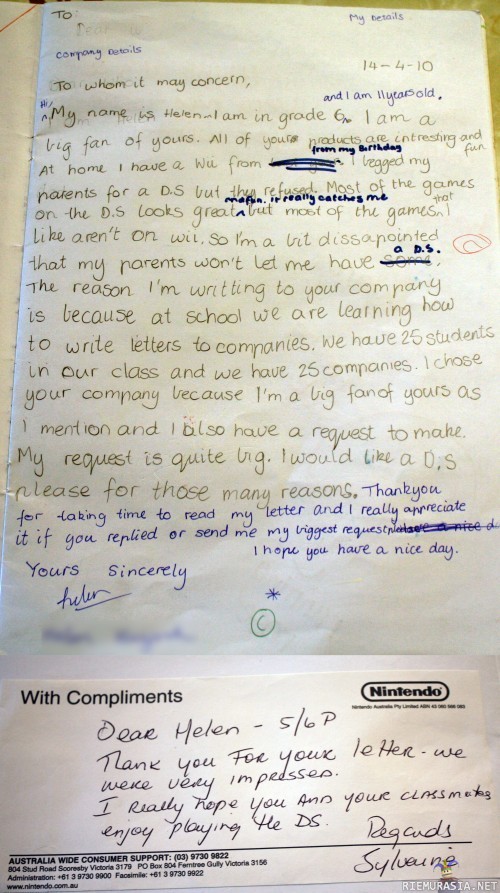 11-vuotiaan kirje - Nintendo vastaa