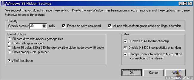 windows 98:n salaiset asetukset