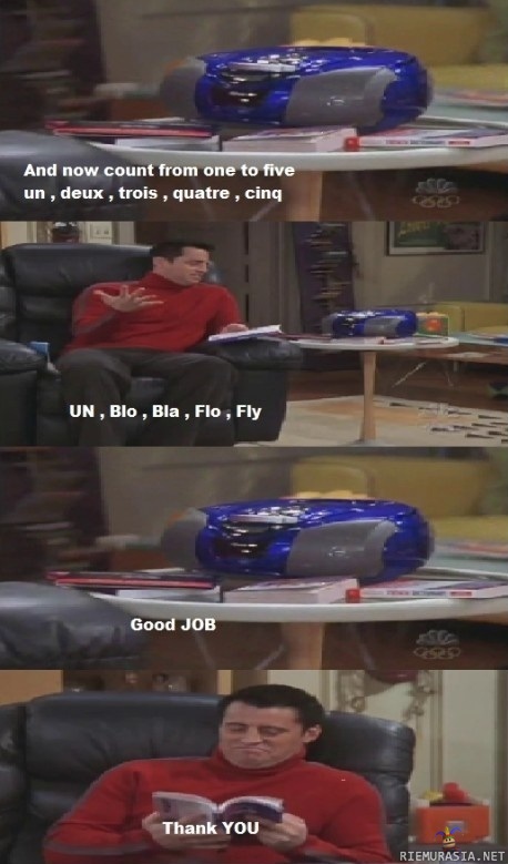 Joey opettelee ranskaa