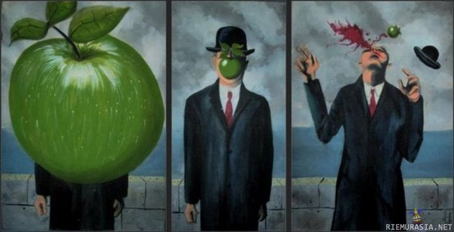 The Son of Man - Vanhaa taideteosta jatkettu http://en.wikipedia.org/wiki/The_Son_of_Man_(Magritte)