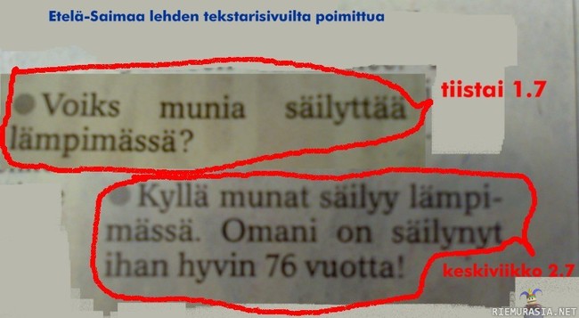 Etelä-Saimaan tekstarisivuilta - jollain papalla ollu huumorimieltä