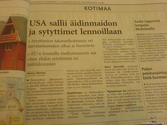 Me ollaan amerikkalaisia - Suomesta tuli USA:n 51. osavaltio.
Helsingin Sanomat 27.7
