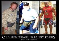 Old men wearing fanny packs