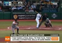 Woman Hit by Ball then Catches Two