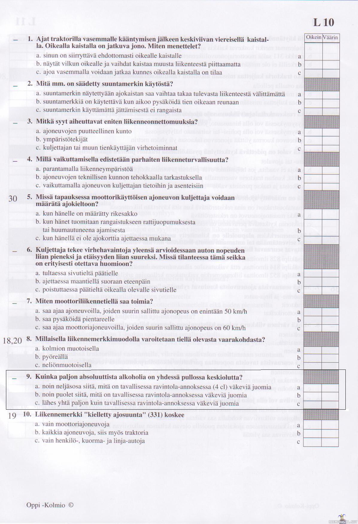 Traktorikortin Harjoitustehtavia