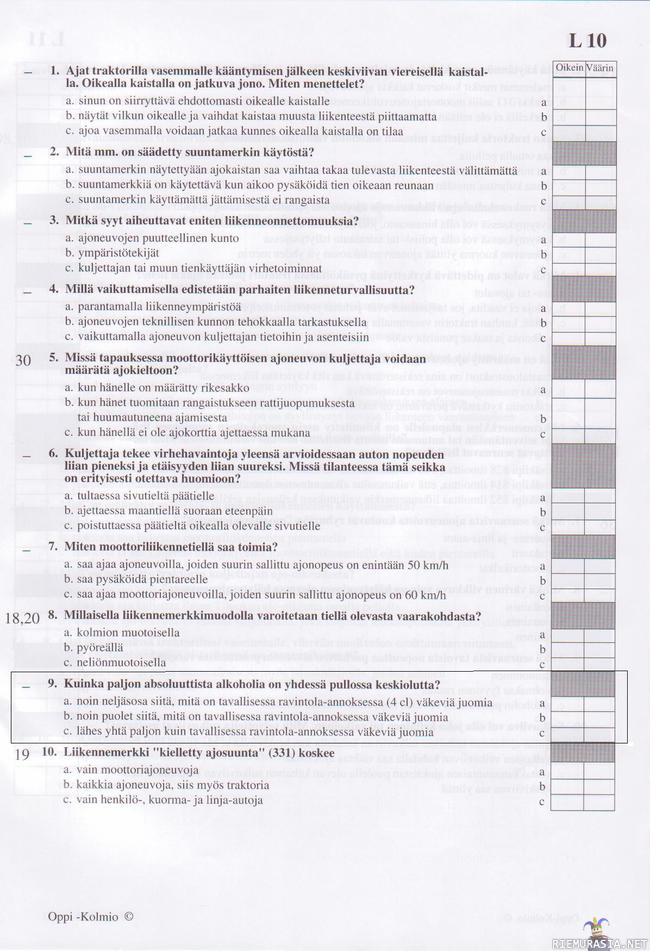 Traktorikortin harjoitustehtäviä... - Mitenköhän toi tehtävä nro 9 liittyy traktorikorttiin?