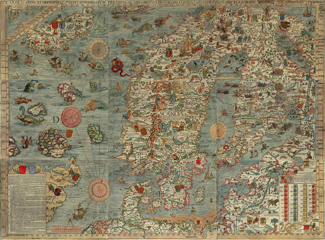 Carta marina - Vanha kartta hienoine yksityiskohtineen.