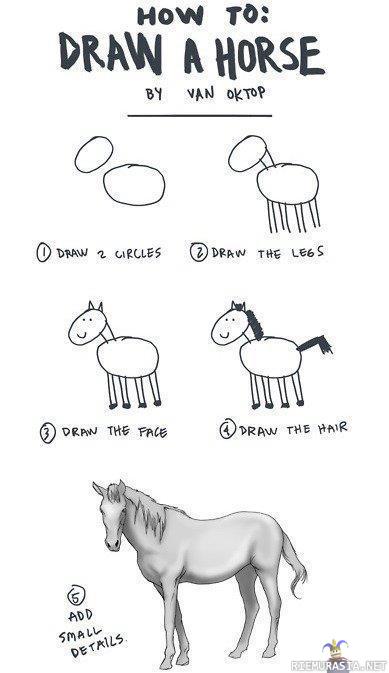 Kuinka piirtää hevonen - Hyvä ohje hevosen piirtämiseen.