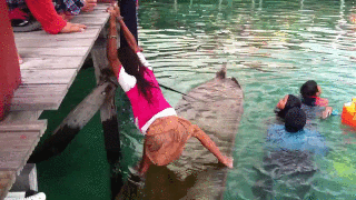 Tyttö pelastaa kanootin uppoamiselta.