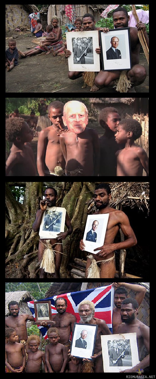 Prince Philip Movement - Eräs Vanuatulla elävä heimo uskoo, että Britannian kuningattaren Elisabet II:n puoliso prinssi Philip on jumalallinen olento, jonka vuoksi häntä on palvottu saarella 50-60-luvulta lähtien. http://en.wikipedia.org/wiki/Prince_Philip_Movement
