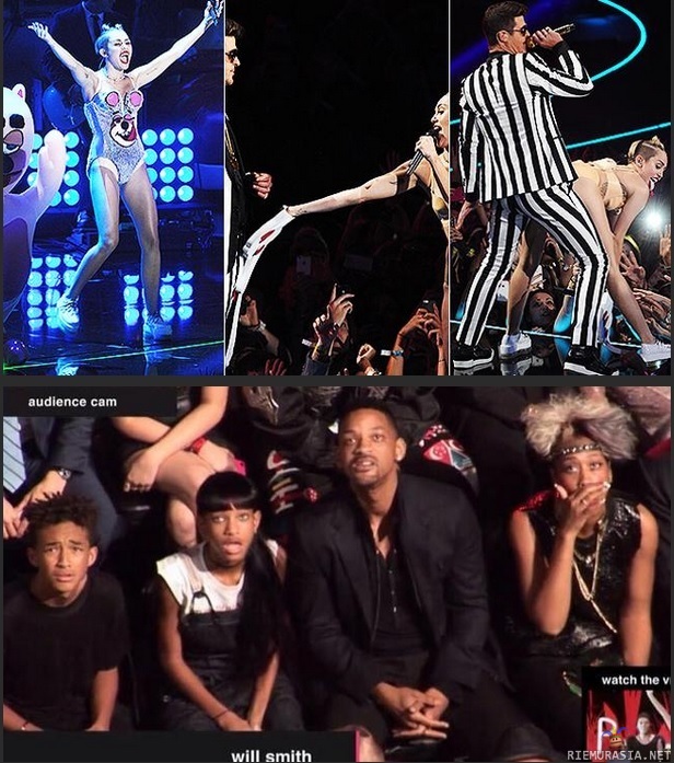 Will Smithin ja hänen perheensä reaktio Miley Cyrusin lavashow:ssa