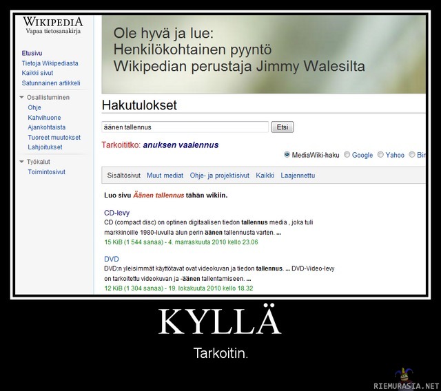 wikipedia tietää mitä haet