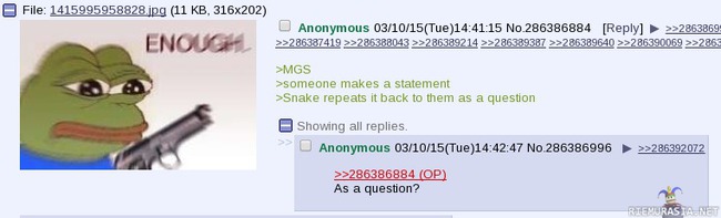 Snake toistaa toteamuksen kysymyksenä - Snake toistaa toteamuksen kysymyksenä?