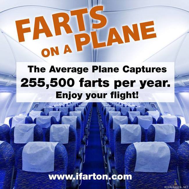 Kiva tietää - Keskiverto lentokoneessa pieraistaan 255,500 kertaa vuodessa. Nauti lennostasi!