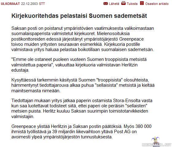 Suomen trooppiset sademetsät - Saksalainen johtava toimistotarvikefirma pelastaisi Suomen trooppiset sademetsät
