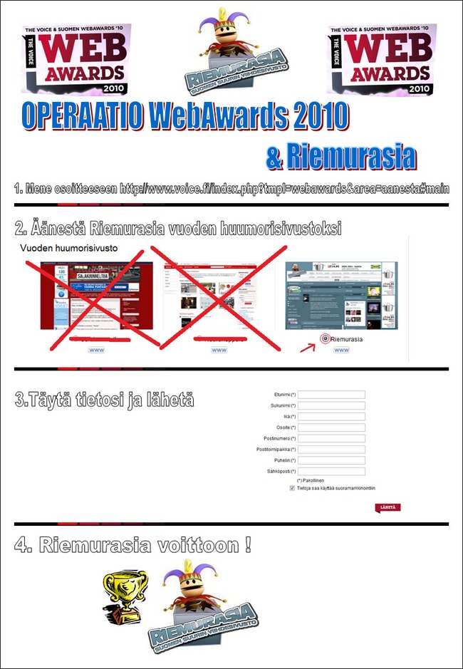Operaatio WebAvards - Tossa vielä osoite jossa äänestää http://www.voice.fi/index.php?tmpl=webawards&area=aanesta#main