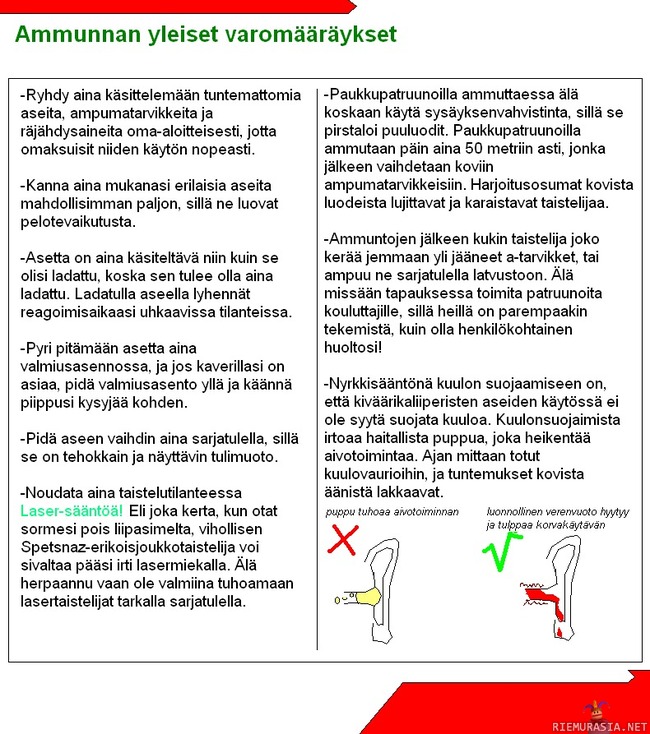 Käsimiehen Sotakirja - varomääräykset